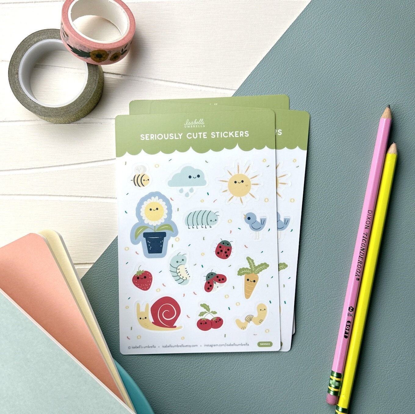 Seriously cute garden party sticker sheet featuring fourteen different illustrations ranging from a snail and roly-polies to adorable ladybugs, this set is the perfect gift for stationery collectors.