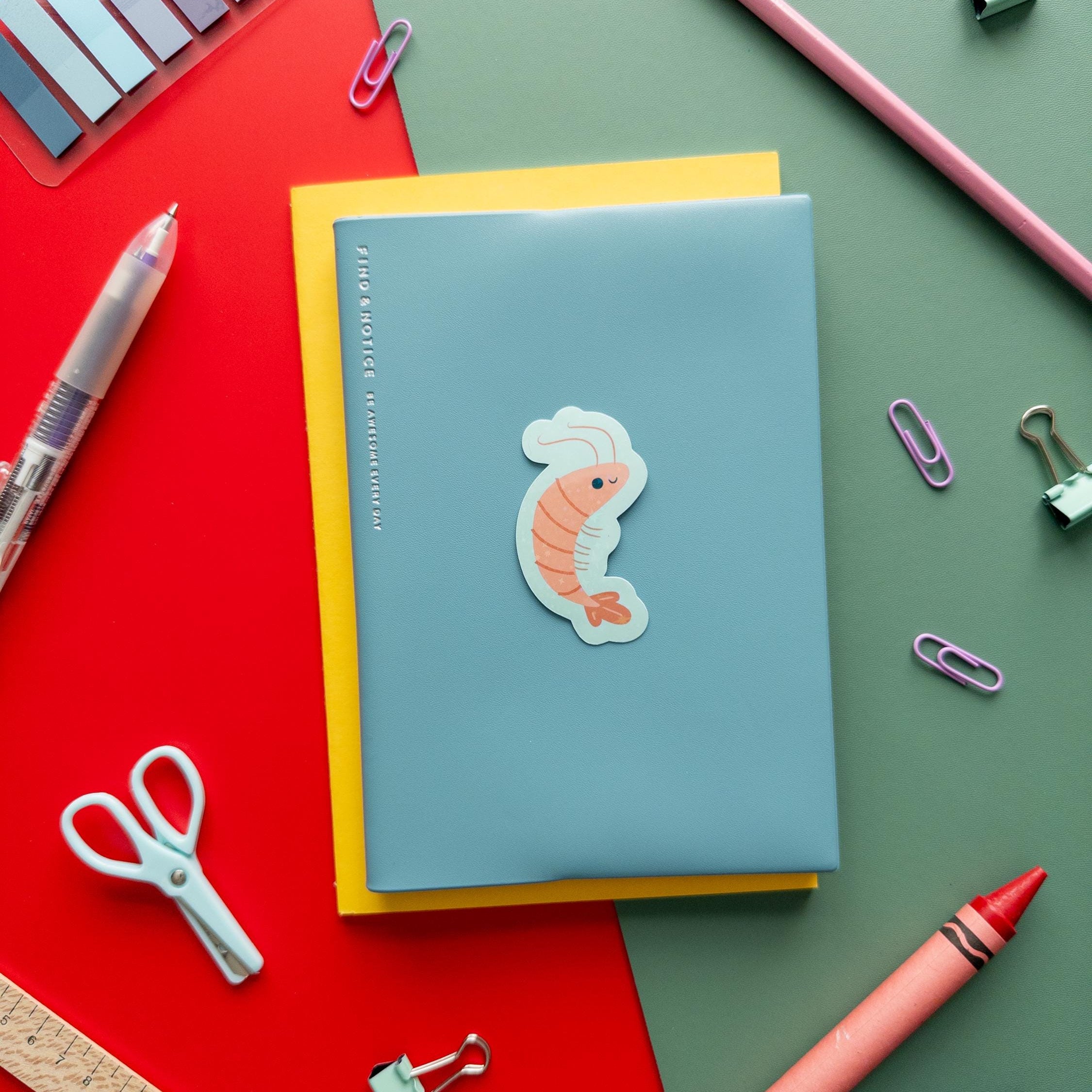 Shrimp with Glitter Waterproof Vinyl Sticker | Sparkly Cute Shrimp Decal for Laptops, Water Bottles & Journals