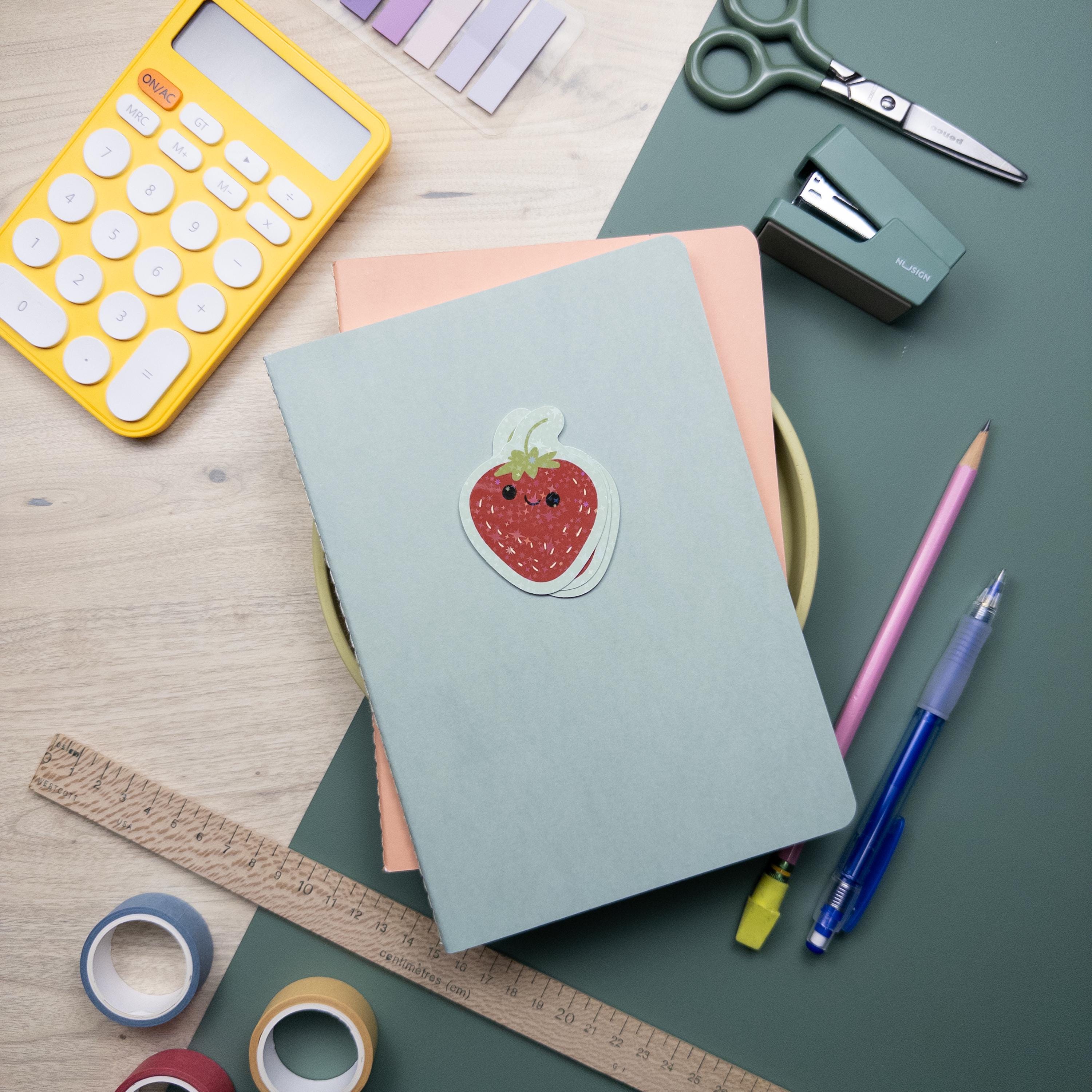 Illustrated Strawberry Glitter Sticker: Waterproof Vinyl Decal