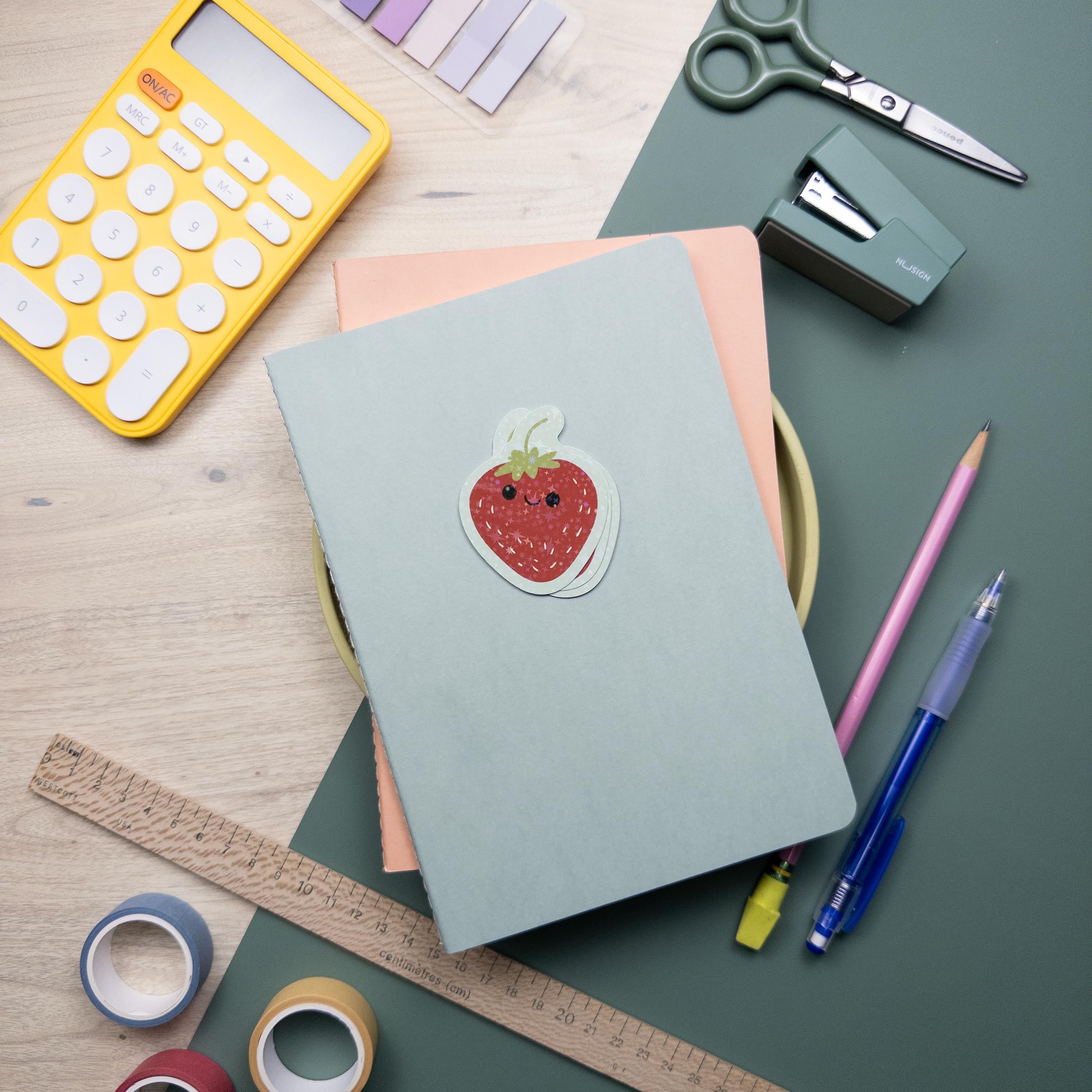 Illustrated Strawberry Glitter Sticker: Waterproof Vinyl Decal