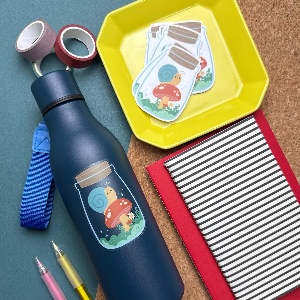 Snail in Terrarium Sticker: Adorable vinyl decal for your laptop, water bottle, journal, and more!