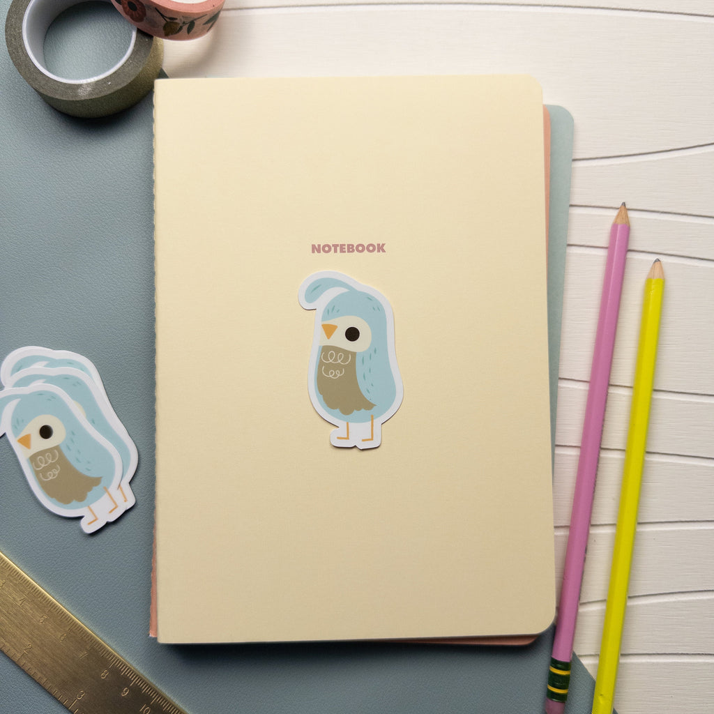 Cute illustrated quail vinyl sticker, waterproof matte bird decal for laptops, water bottles, and journals, kawaii nature stationery design.