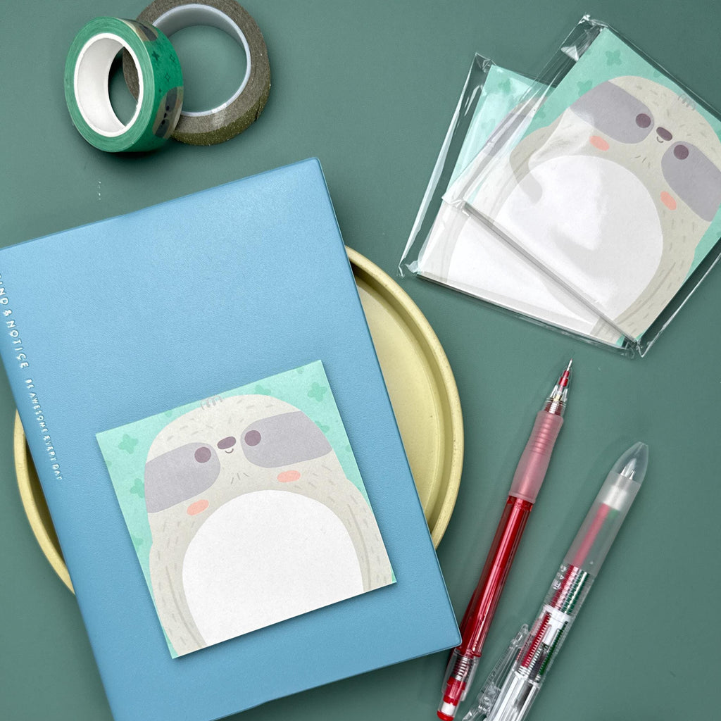 Smiling Sloth Sticky Notepad: Adorable memo pad perfect for journaling, to-do lists, and daily reminders