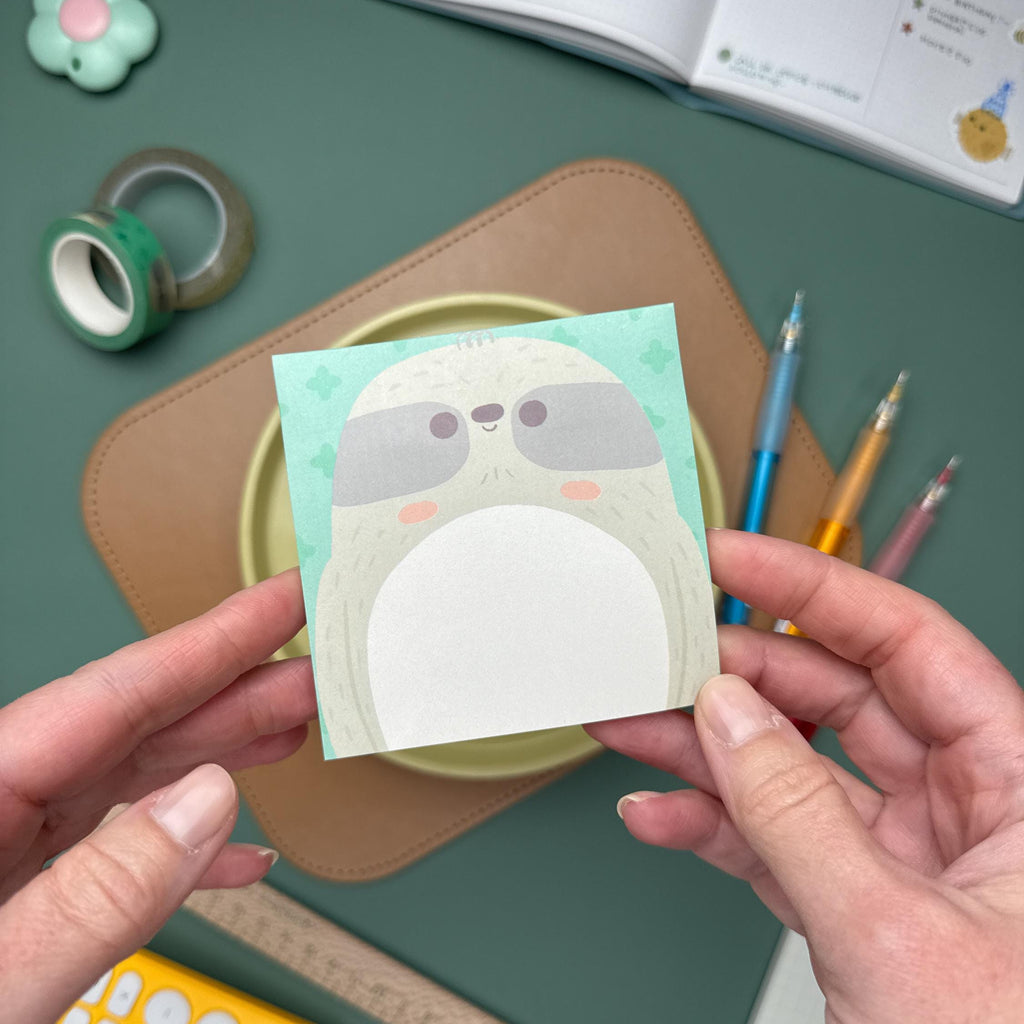 Smiling Sloth Sticky Notepad: Adorable memo pad perfect for journaling, to-do lists, and daily reminders