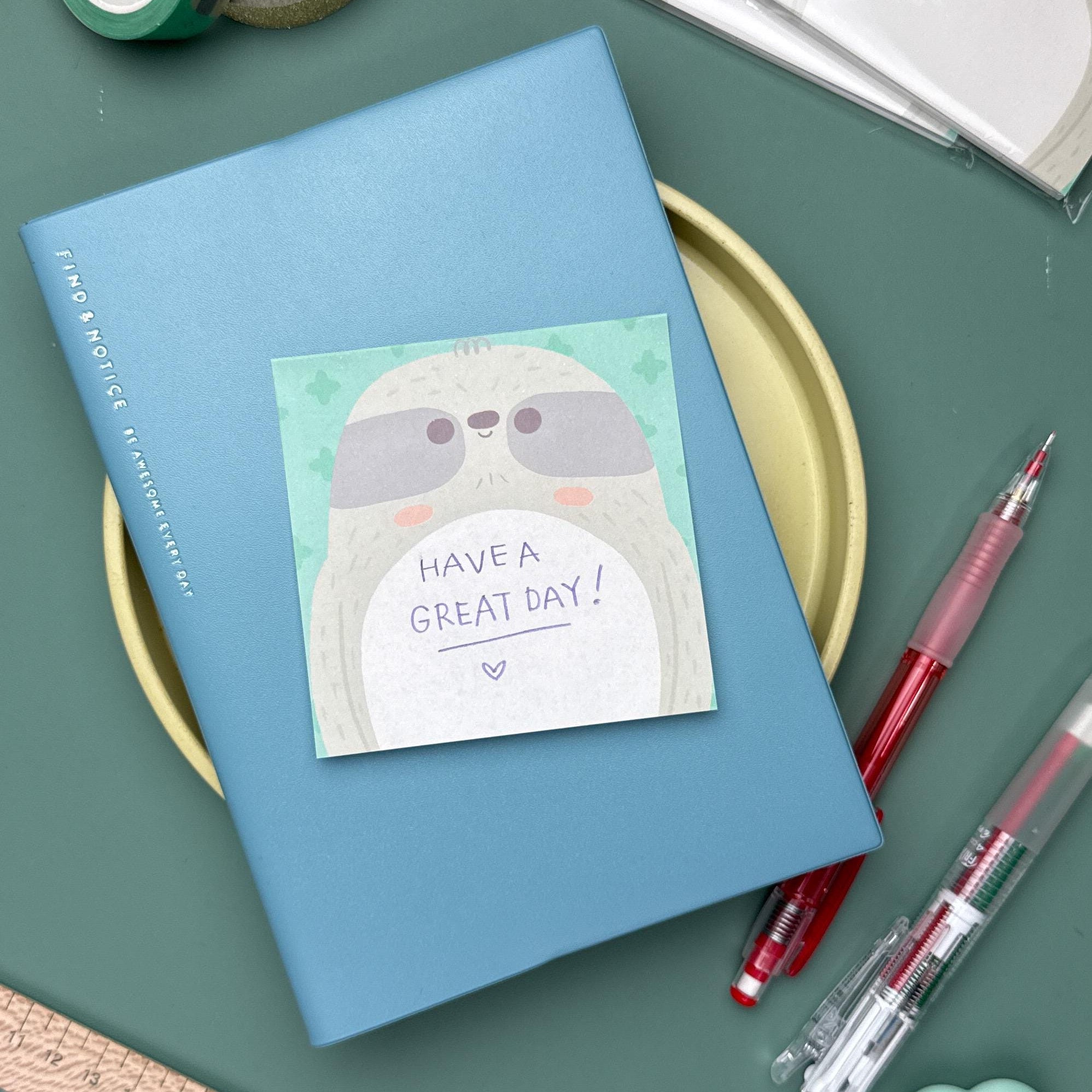 Smiling Sloth Sticky Notepad: Adorable memo pad perfect for journaling, to-do lists, and daily reminders