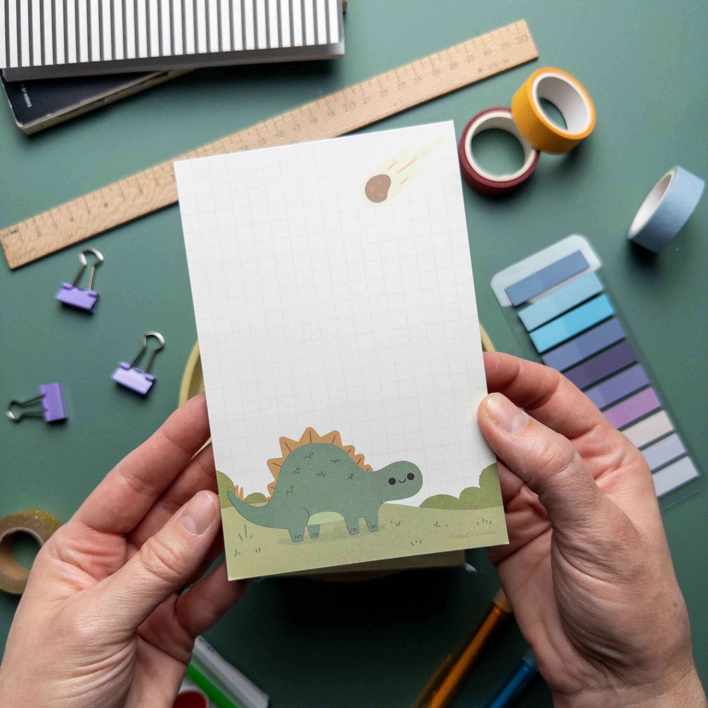 Kawaii Stegosaurus Dinosaur Notepad for Kids and Adults: 50 Sheets, 4x6", Grid Paper